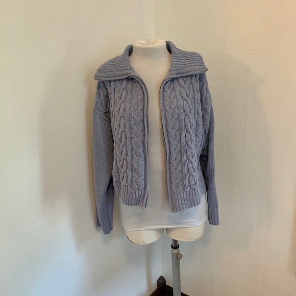 Hippie Rose "Soft & Cozy" Chenille Cable-Knit Zip-Up Sweater Blue Cardigan Large - Picture 7 of 8